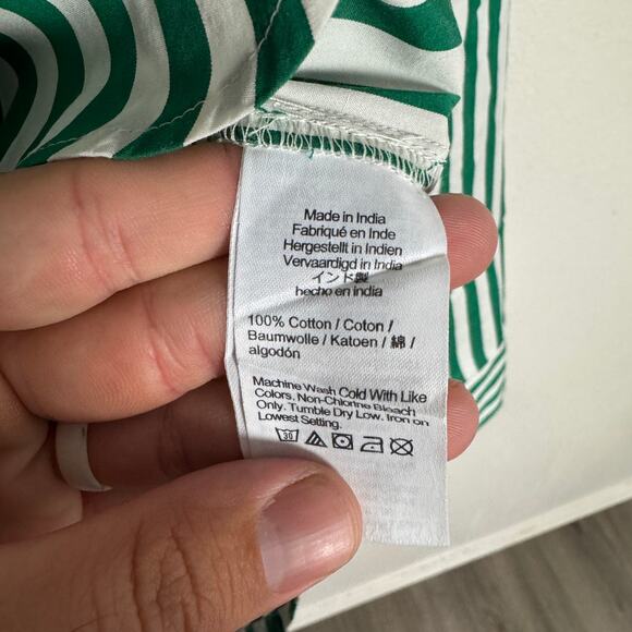 Madewell Poplin Easy Y-Neck Button-Up Shirt WMNS L Green White Sriped NU737 LS - Picture 7 of 8